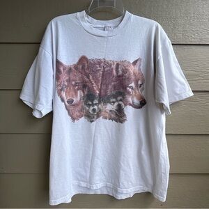 Vintage Jerezees Wolves Pups Nature Unisex XL White T-Shirt Nature Wild Wolfpack
